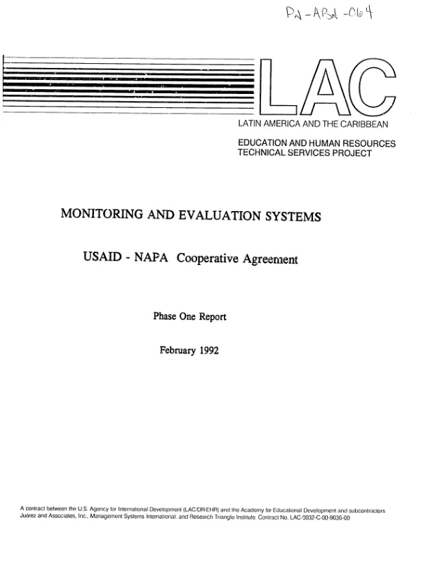 Monitoring and evaluation systems : USAID-NAPA cooperative agreement -- phase one report