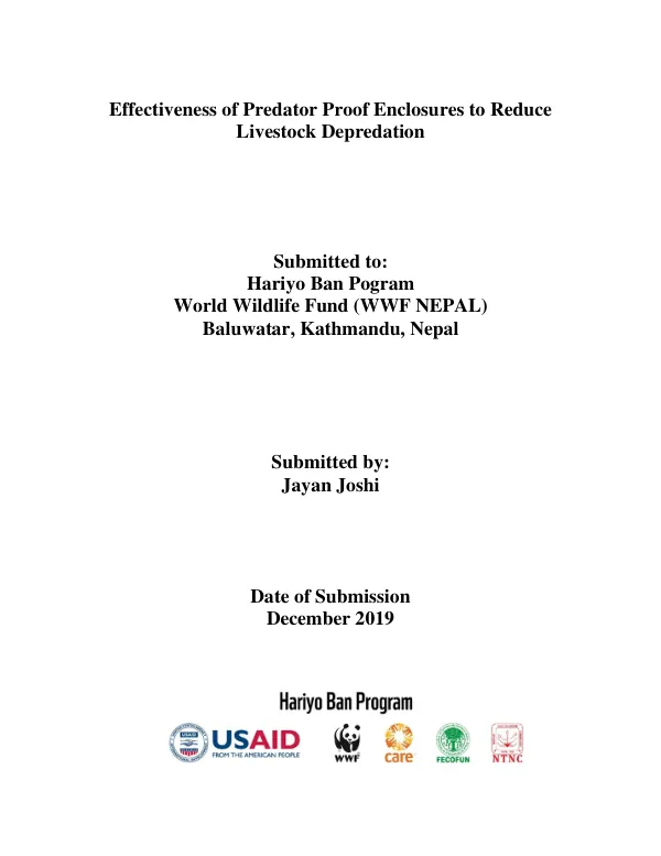 Effectiveness of Predator Proof Enclosures to Reduce Livestock Depredation