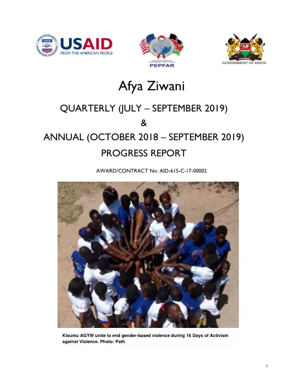 Quarterly (July – September 2019) & Annual (October 2018 – September 2019) Progress Report
