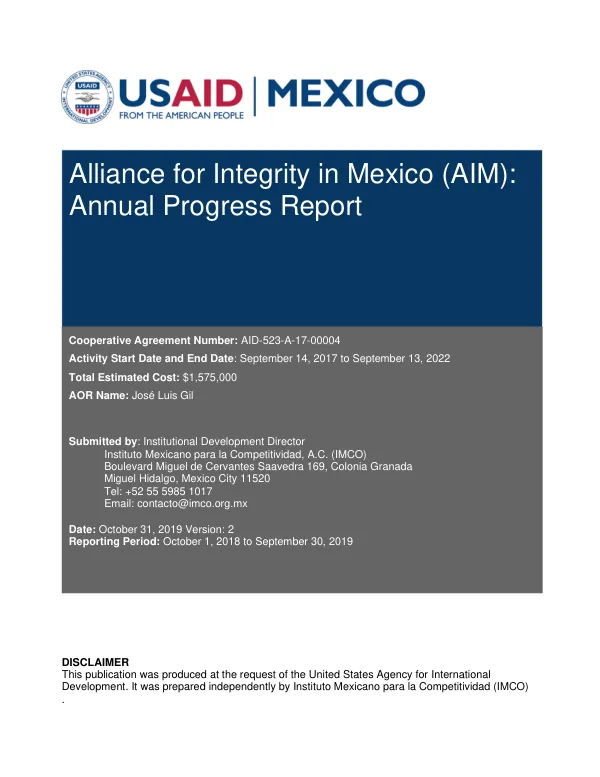 Annual Progress Report: Alliance for Integrity in Mexico (AIM)