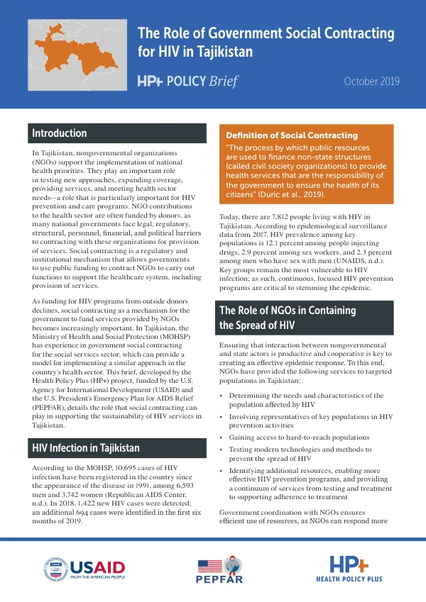 The Role of Government Social Contracting for HIV in Tajikistan