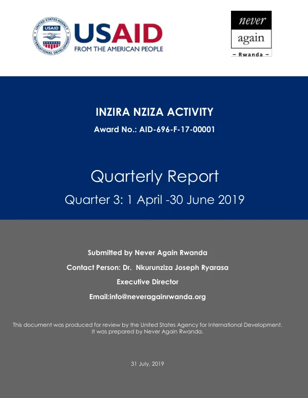 Quarterly Report: Inzira Nziza Activity, Quarter 3: 1 April -30 June 2019