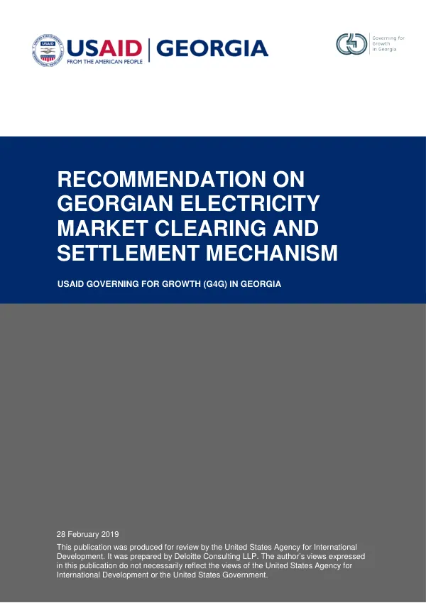Recommendation on Georgian Electricity Market Clearing and Settlement Mechanism