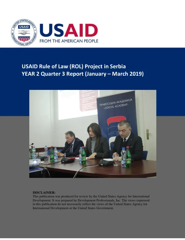 USAID Rule of Law (ROL) Project in Serbia Year 2 Quarter 3 Report (January – March 2019)