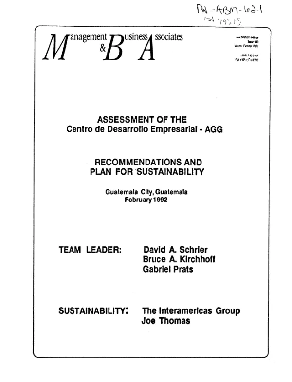Assessment of the Centro de Desarrollo Empresarial - AGG : recommendations and plan for sustainability