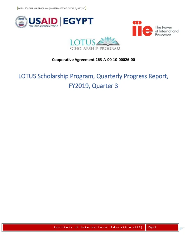 LOTUS Scholarship Program, Quarterly Progress Report, FY2019, Quarter 3