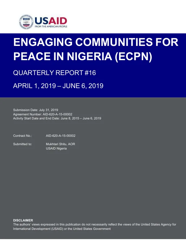 Engaging Communities for Peace in Nigeria (ECPN) Quarterly Report #16