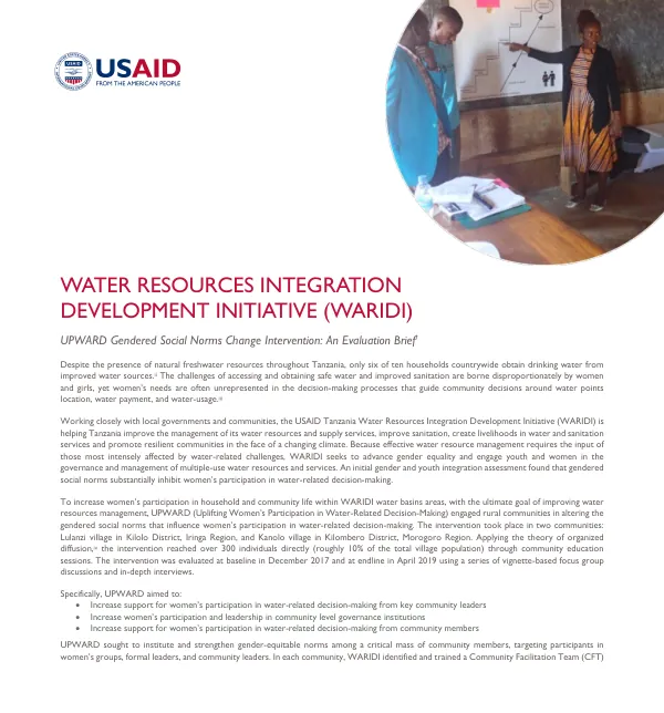 Water Resources Integration Development Initiative (WARIDI) UPWARD Gendered Social Norms Change Intervention: An Evaluation Brief