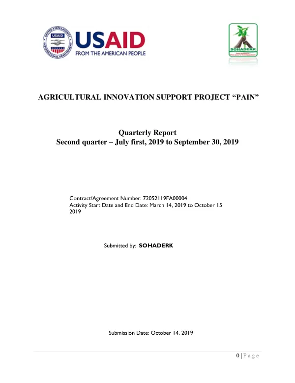 Agricultural Innovation Support Project “PAIN” Quarterly Report Second quarter – July first, 2019 to September 30, 2019