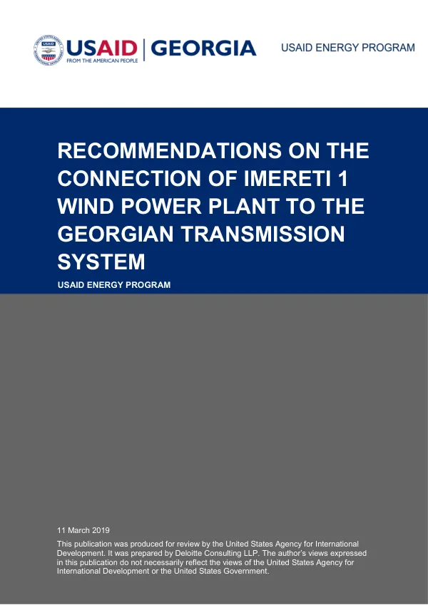 Recommendations on the Connection of Imereti 1 Wind Power Plant to the Georgian Transmission System