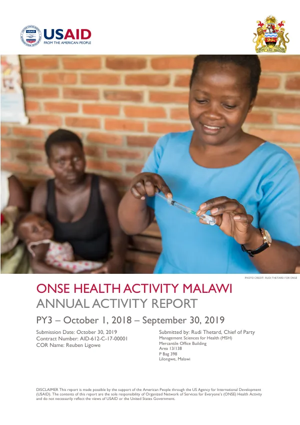 Annual Activity Report: ONSE Health Activity Malawi PY3