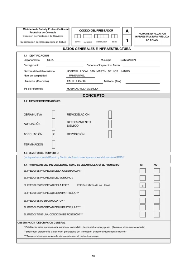 Ficha de Evaluación Infraestructura Pública en Salud