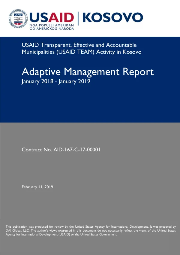 USAID Transparent, Effective and Accountable Municipalities (USAID TEAM) Activity in Kosovo: Adaptive Management Report January 2018 - January 2019