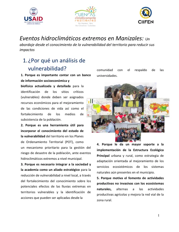 Eventos hidroclimáticos extremos en Manizales: Un abordaje desde el conocimiento de la vulnerabilidad del territorio para reducir sus impactos