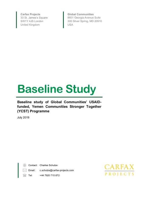 Yemen Communities Stronger Together (YCST) Baseline Study