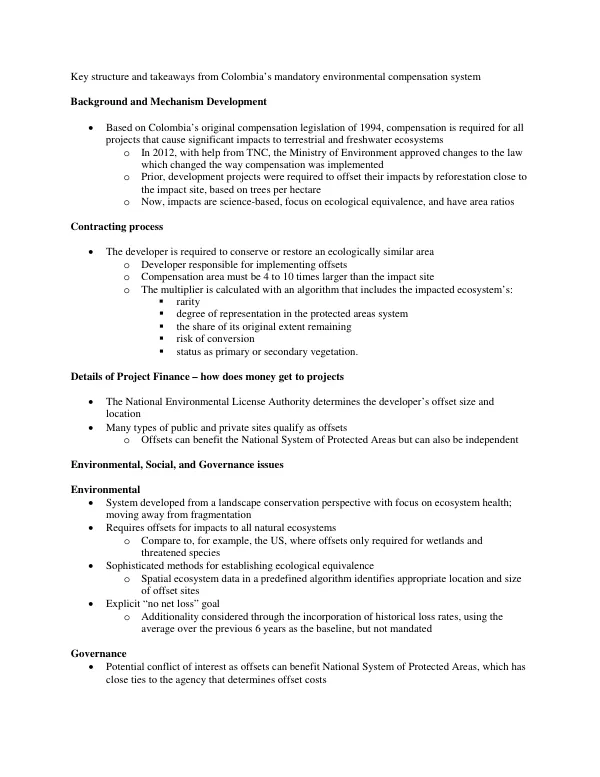 Colombia’s Mandatory Environmental Compensation System: Key Structure and Takeaways