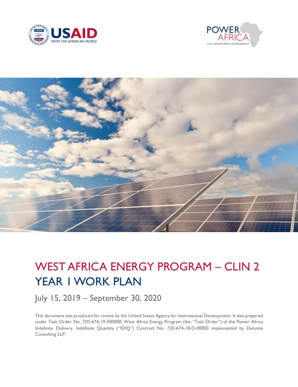 West Africa Energy Program – CLIN 2 Year 1 Work Plan