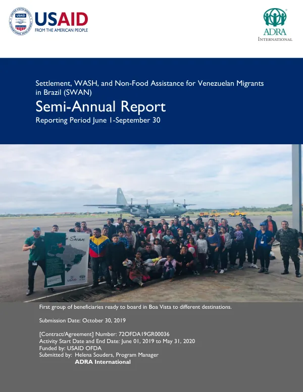 Settlement, WASH, and Non-Food Assistance for Venezuelan Migrants in Brazil (SWAN) Semi-Annual Report