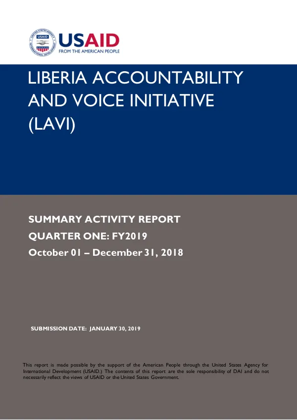 Liberia Accountability and Voice Initiative (LAVI) Quarter 1 Report: October 01 – December 31, 2018