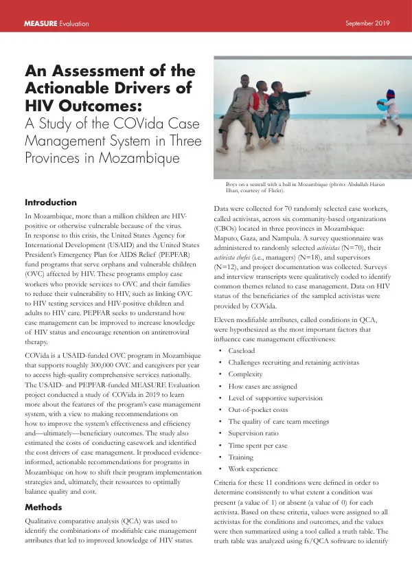 An Assessment of the Actionable Drivers of HIV Outcomes: A Study of the COVida Case Management System in Three Provinces in Mozambique