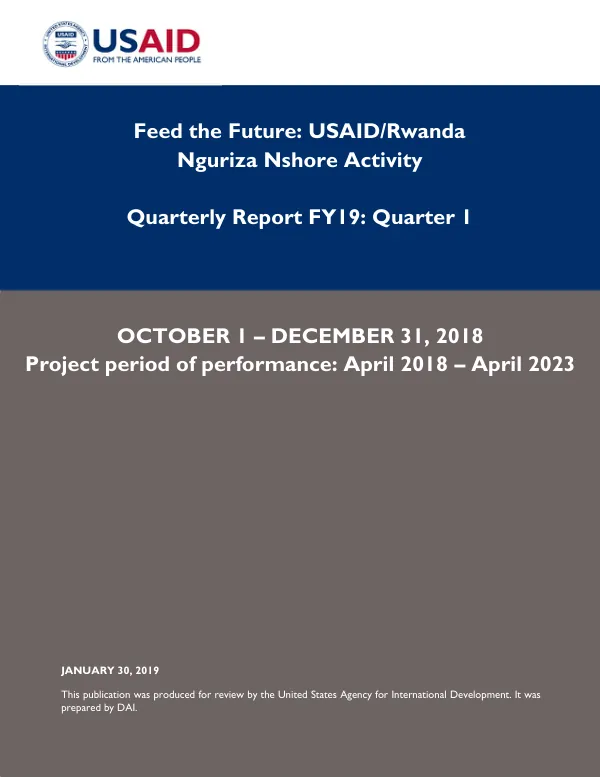 Rwanda Nguriza Nshore Activity FY19 Q1 Quarterly Progress Report