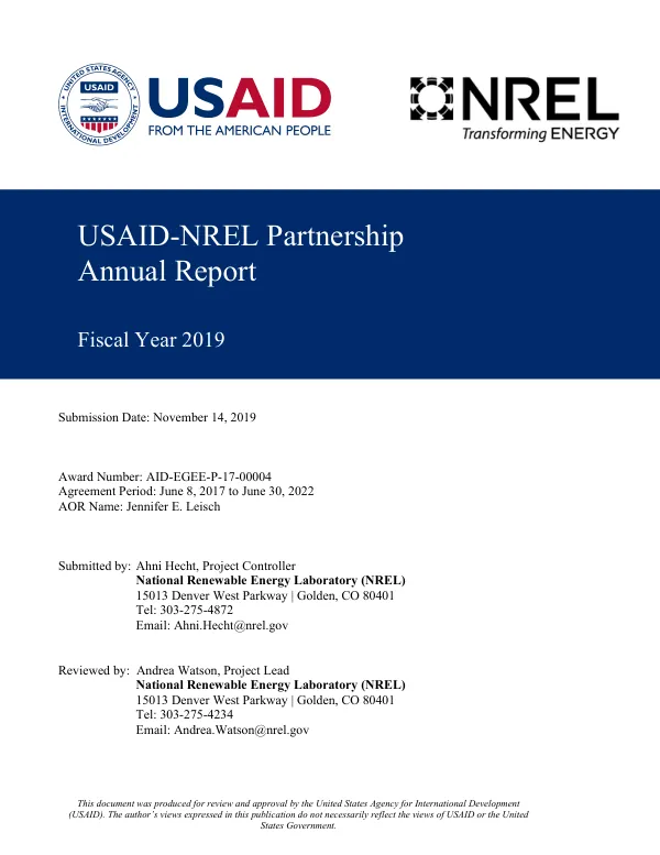 Fiscal Year 2019 Annual Report: USAID-NREL Partnership (GCC)