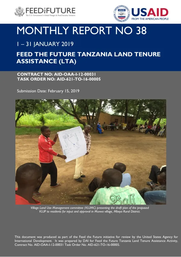 Feed the Future Tanzania Land Tenure Assistance (LTA) Monthly Report January 2019
