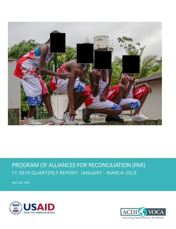 Program of Alliances for Reconciliation (PAR) FY 2019 Quarterly Report: January - March 2019