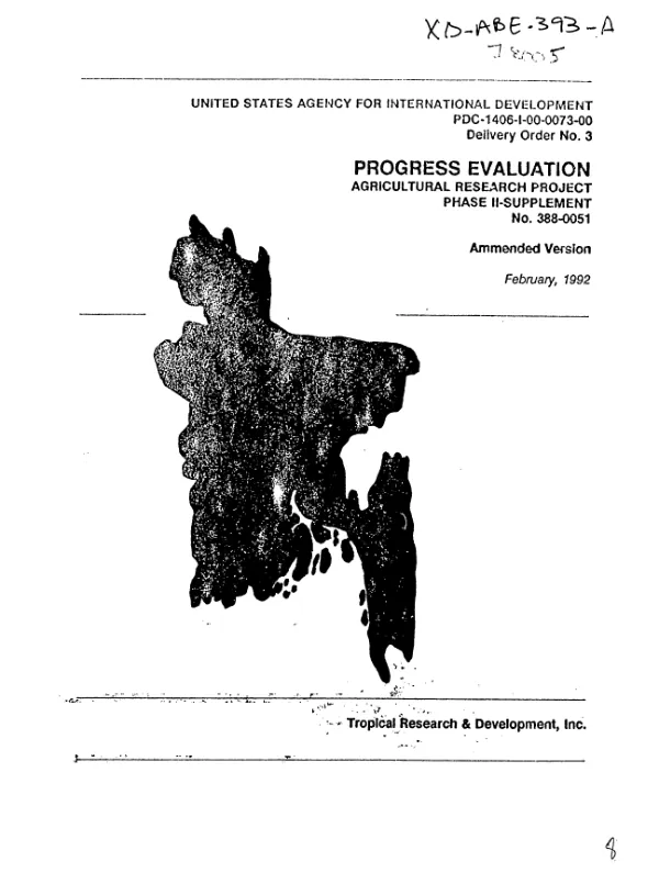 Progress evaluation : agricultural research project phase II - supplement no. 388-0051 -- ammended [i.e. amended] version