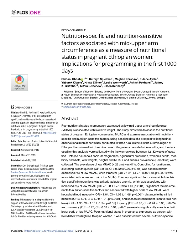 Nutrition-specific and nutrition-sensitive factors associated with mid-upper arm circumference as a measure of nutritional status in pregnant Ethiopian women: Implications for programming in the first 1000 days