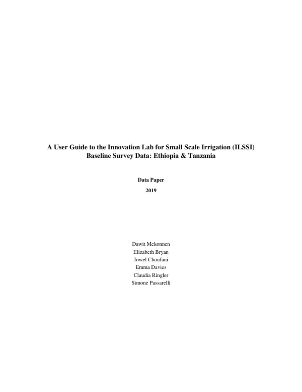 A User Guide to the Innovation Lab for Small Scale Irrigation (ILSSI) Baseline Survey Data: Ethiopia & Tanzania