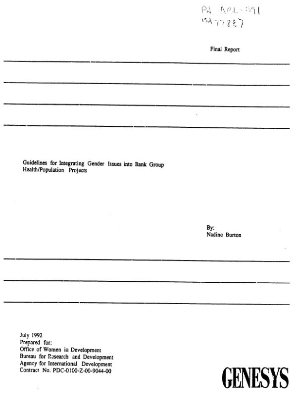 Guidelines for integrating gender issues into Bank Group health/population projects