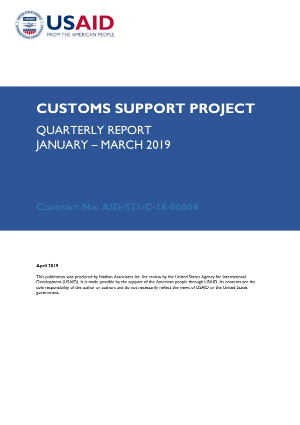 Customs Support Project Quarterly Report January – March 2019
