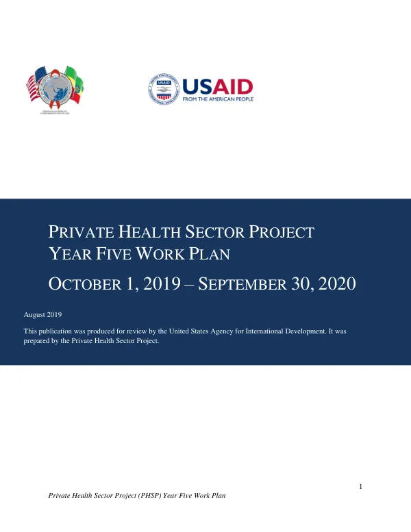 Private Health Sector Project (PHSP) Year Five Work Plan