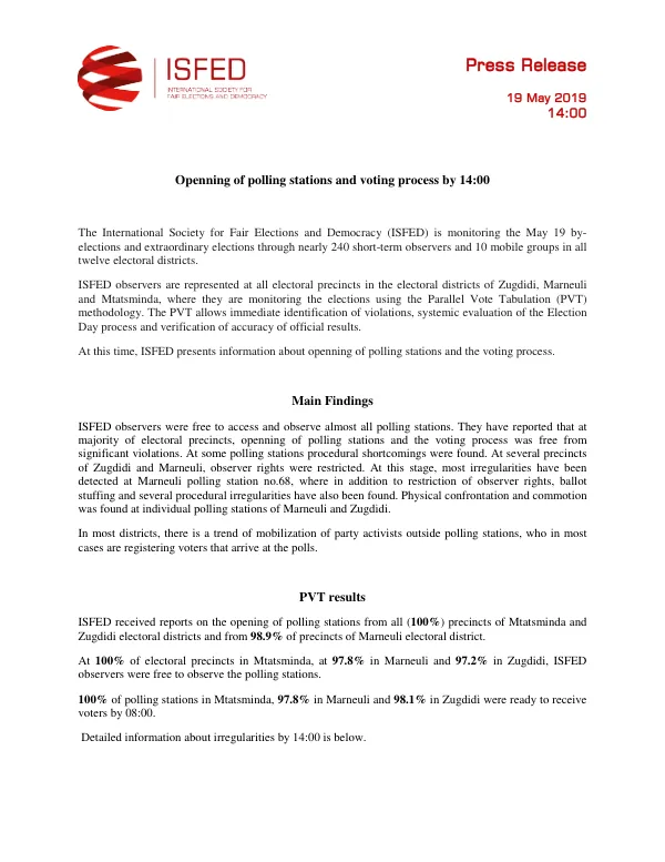 Openning of polling stations and voting process by ISFED observers