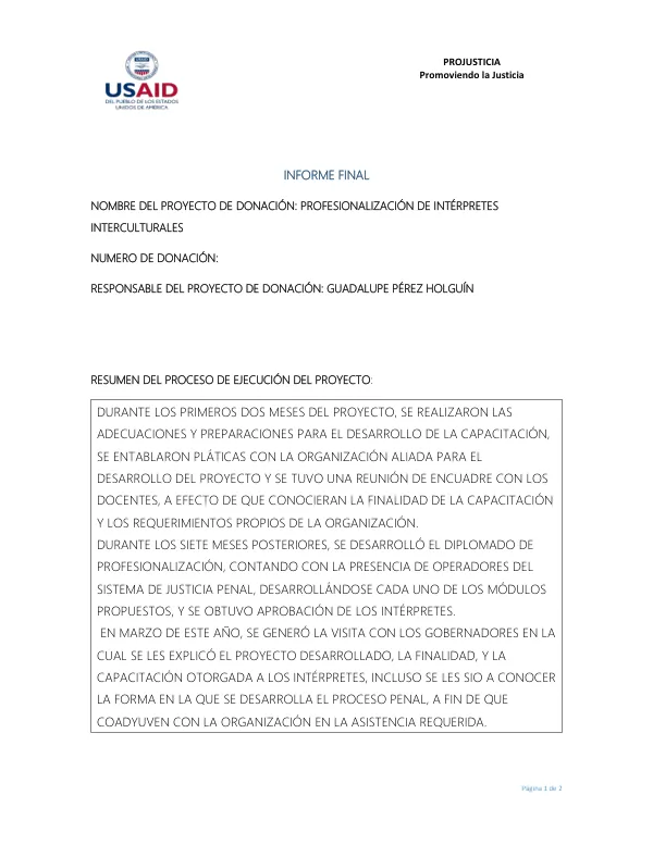 Informe Final: Profesionalización de Intérpretes Interculturales