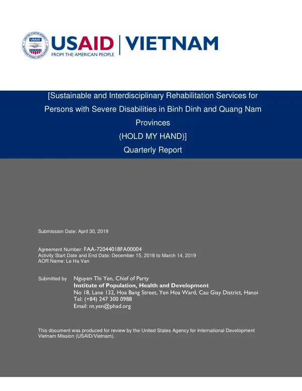 Sustainable and Interdisciplinary Rehabilitation Services for Persons with Severe Disabilities in Binh Dinh and Quang Nam Provinces (Hold My Hand)
