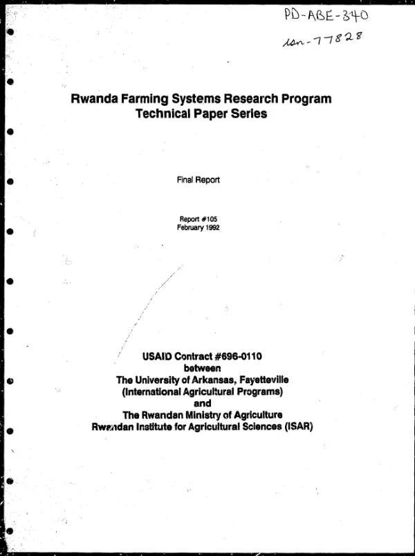 Final report : USAID contract #696-0110 between the University of Arkansas, Fayetteville (International Agricultural Programs) and the Rwandan Ministry of Agriculture -- Rwandan Institute for Agricultural Sciences (ISAR)