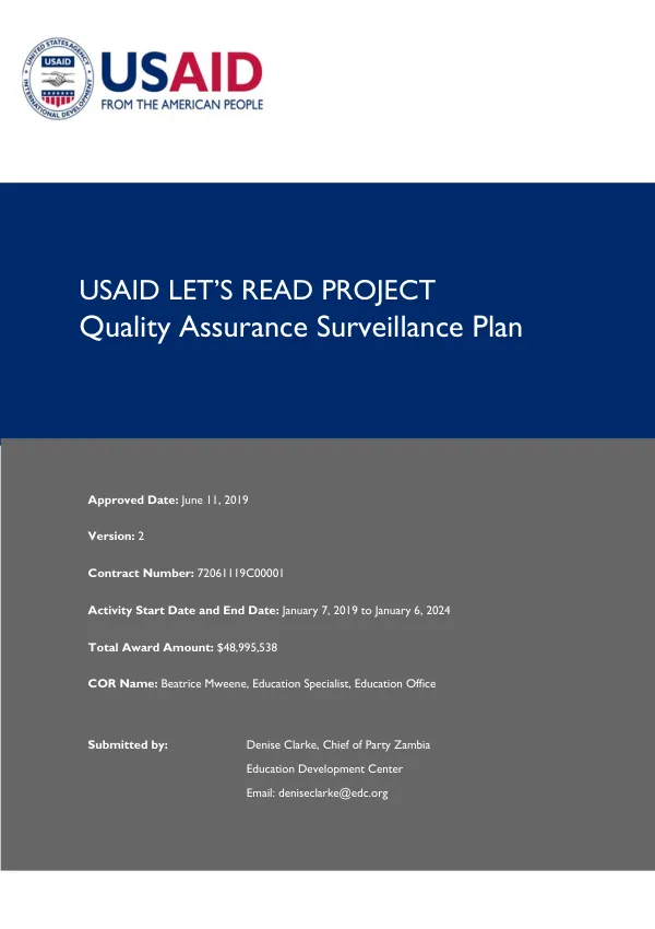 USAID Let’s Read Quality Assurance Surveillance Plan