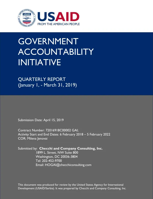 Government Accountability Initiative Quarterly Report (January 1 - March 31, 2019)