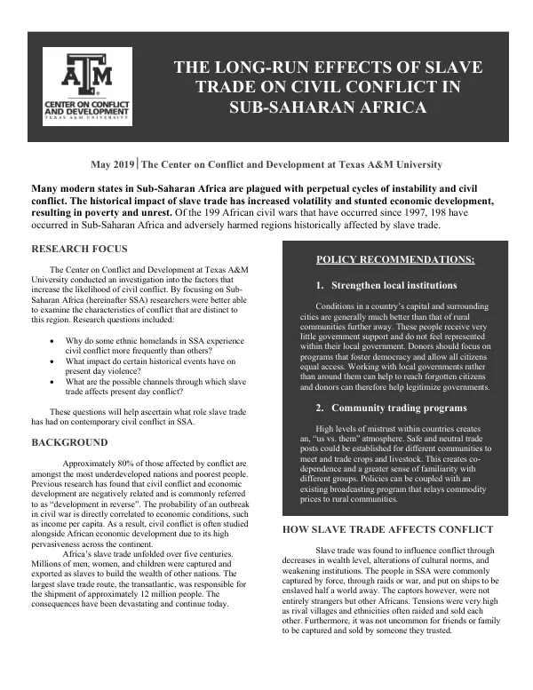 The Long-Run Effects of Slave Trade on Civil Conflict in Sub-Saharan Africa
