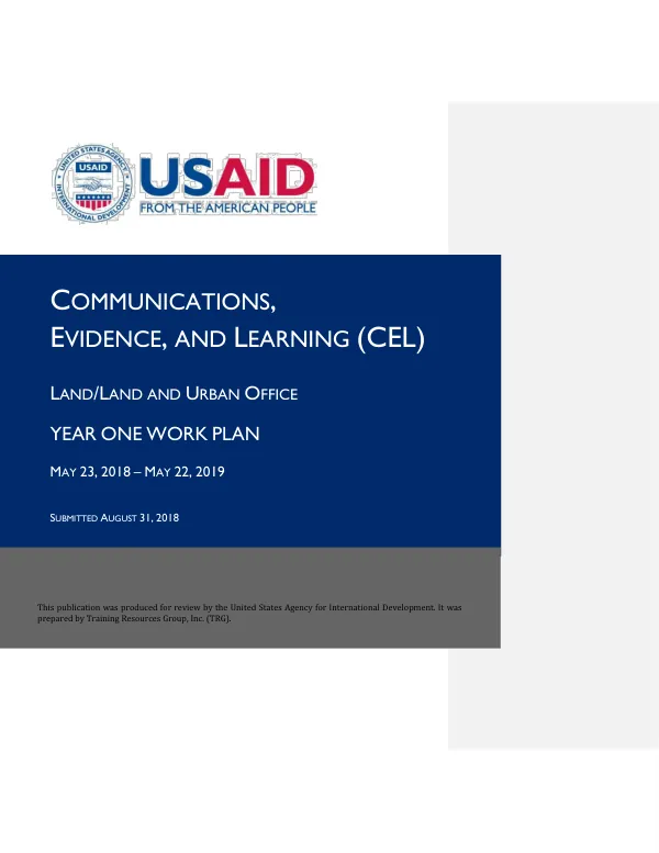 Land/Land and Urban Office Year One Work Plan
