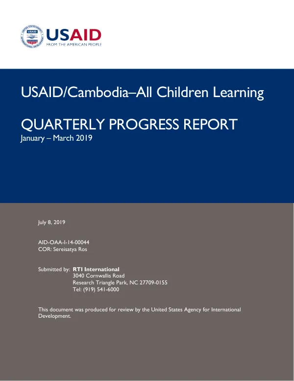 All Children Learning Quarterly Report January–March 2019