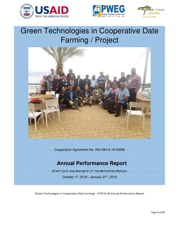 Green Technologies in Cooperative Date Farming FY19 Annual Performance Report