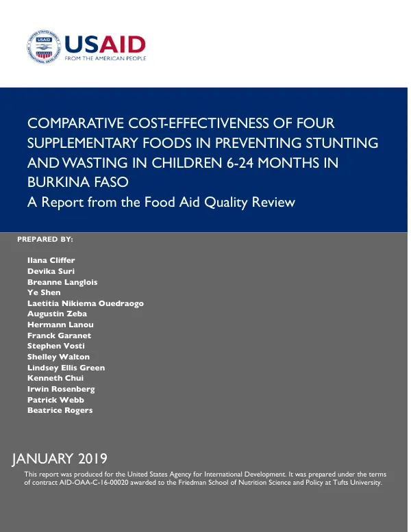 Comparative Cost-effectiveness of Four Supplementary Foods in Preventing Stunting and Wasting in Children 6-24 Months in Burkina Faso