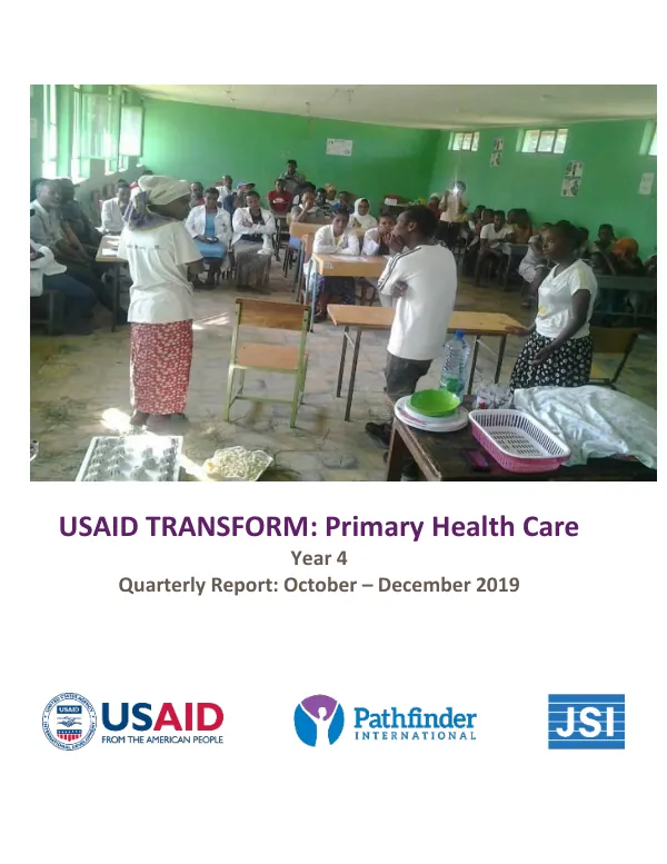 USAID TRANSFORM: Primary Health Care Year 4 Quarterly Report: October – December 2019