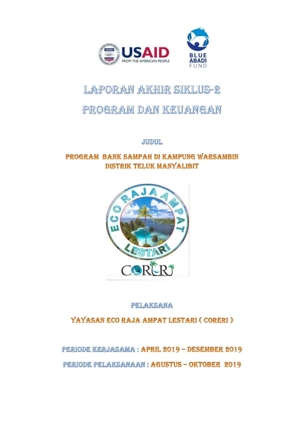 Laporan Akhir Siklus-2 Program dan Keuangan Bank Sampah di Kampung Warsambin