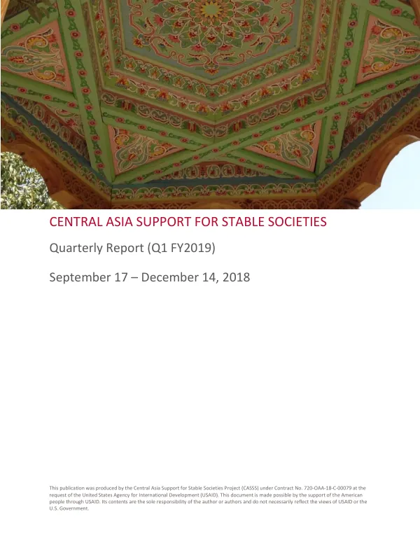 Quarterly Report (Q1 FY2019) for Central Asia Support for Stable Societies Project