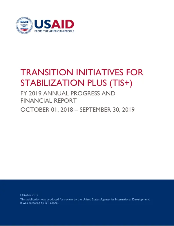 FY 2019 Annual and Q4 Progress and Financial Report | Transition Initiatives for Stabilization Plus (TIS+)