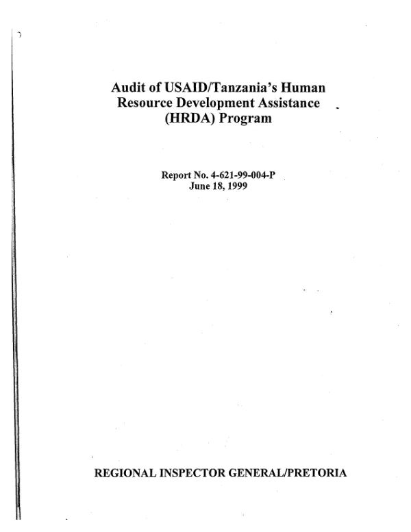 Audit of the USAID/Tanzania's human resource development assistance (HRDA) program